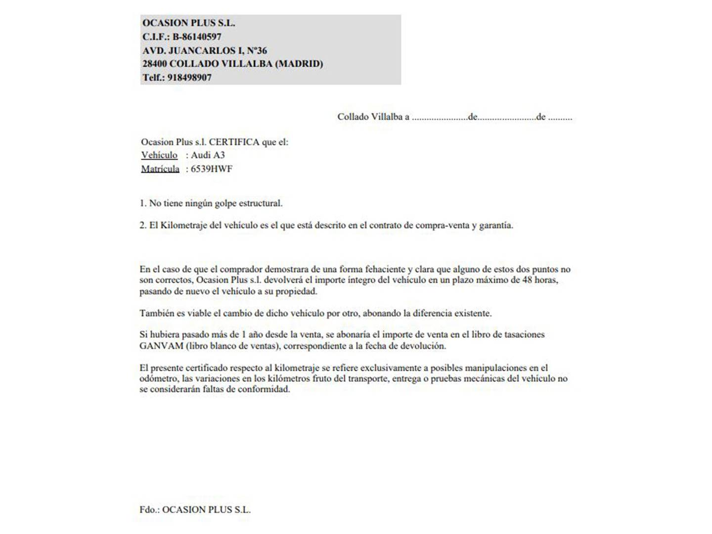 Foto del certificado del Audi A3 Audi A3 Sportback Attracted 1.6 TDI (105 CV)
