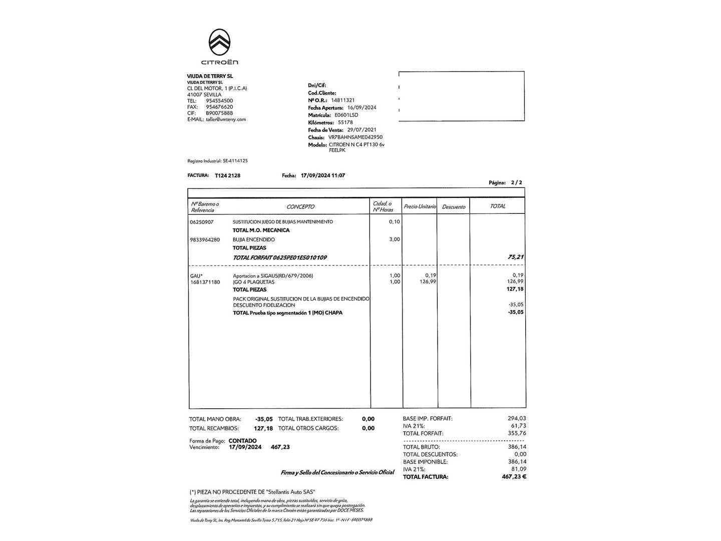 Foto del mantenimiento del Citroën C4 Citroën C4 PureTech 130 S&S 6v Feel Pack (130 CV)