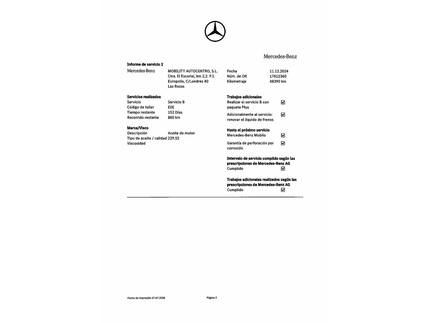 Foto del mantenimiento del Mercedes Clase C Mercedes Clase C C Estate 220 d (200 CV) Pack AMG