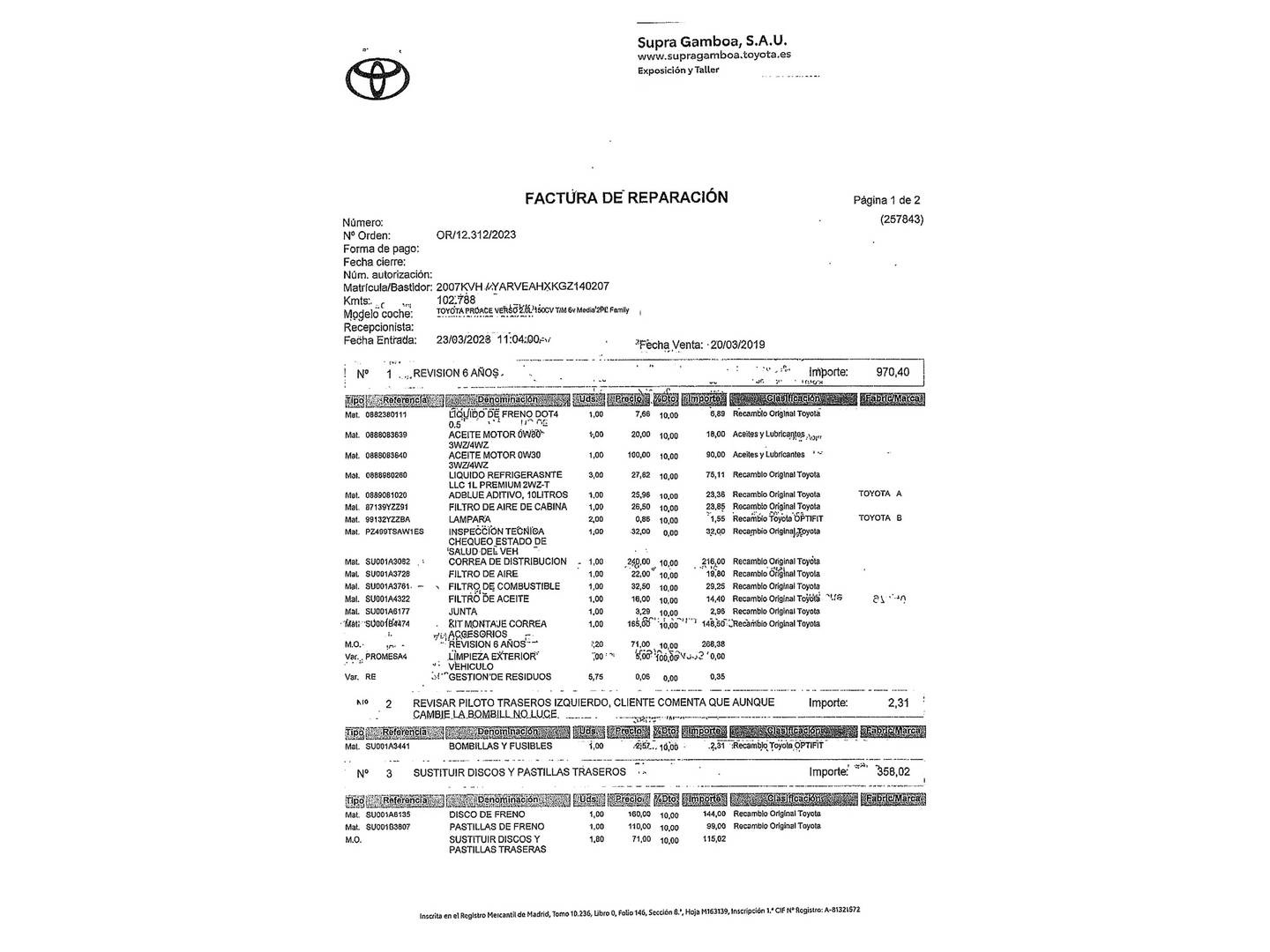 Foto del mantenimiento del Toyota Proace Verso Toyota Proace Verso 2.0D Family Advance + Pack L2 110 kW (150 CV)