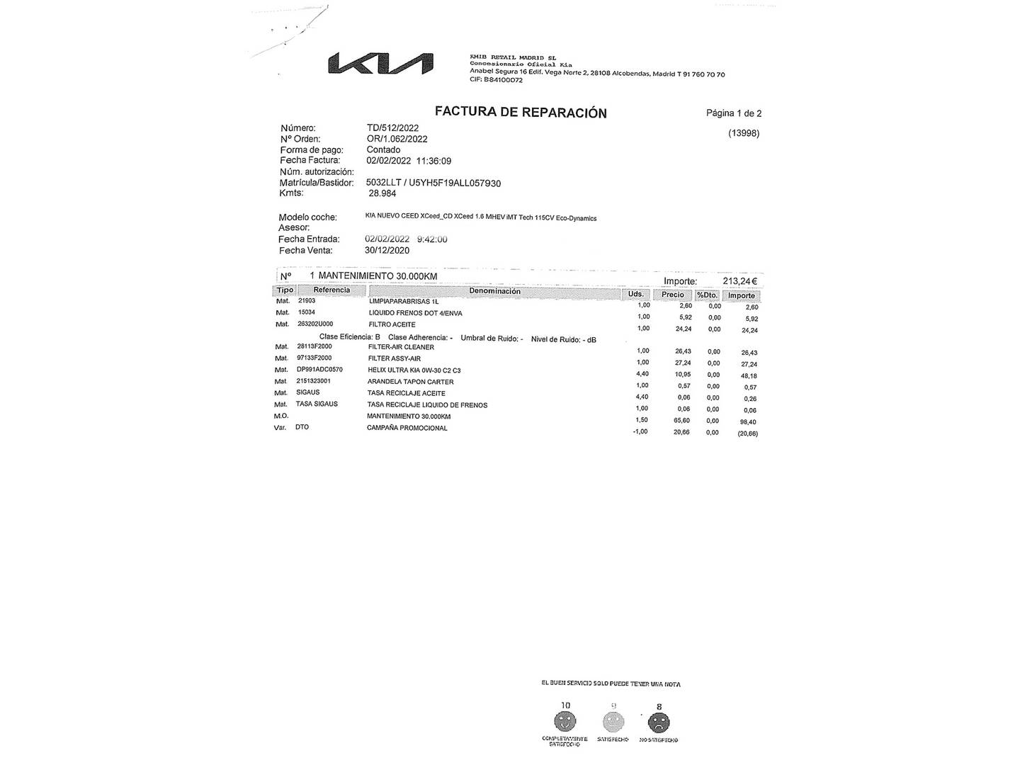 Foto del mantenimiento del KIA XCeed KIA XCeed 1.6 MHEV iMT Tech (115 CV)