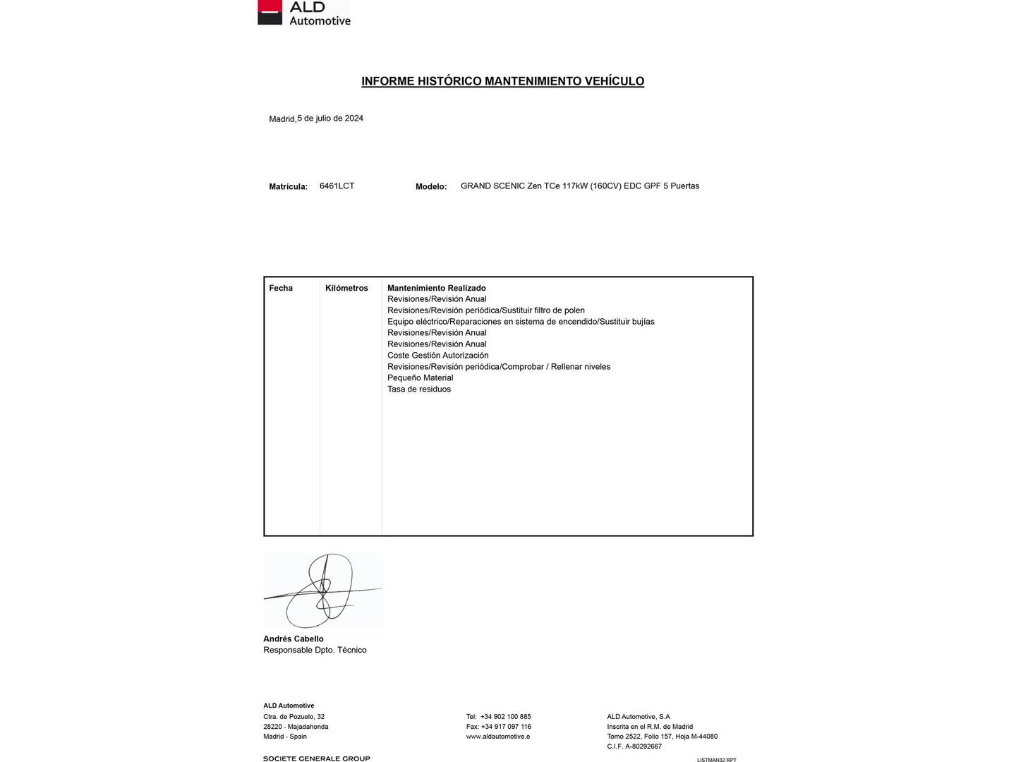 Foto del mantenimiento del Renault Grand Scénic Renault Grand Scenic Grand Scenic Zen TCe (160 CV) EDC GPF
