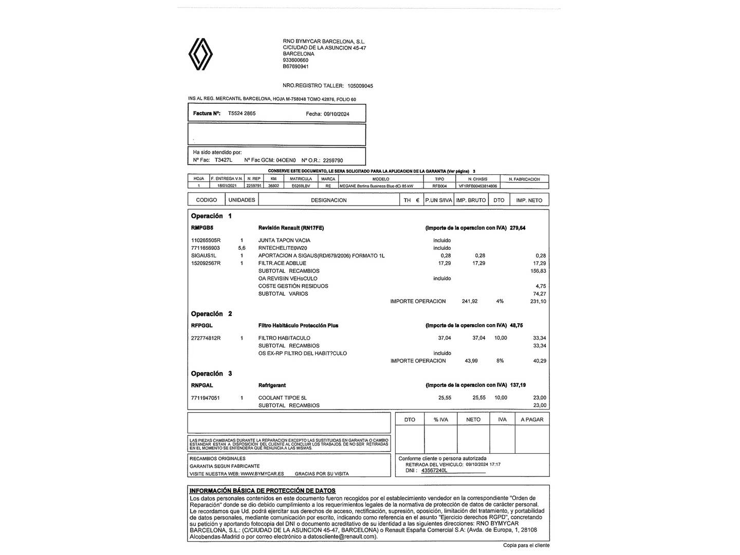 Foto del mantenimiento del Renault Mégane Renault Megane Zen Blue dCi (115 CV)