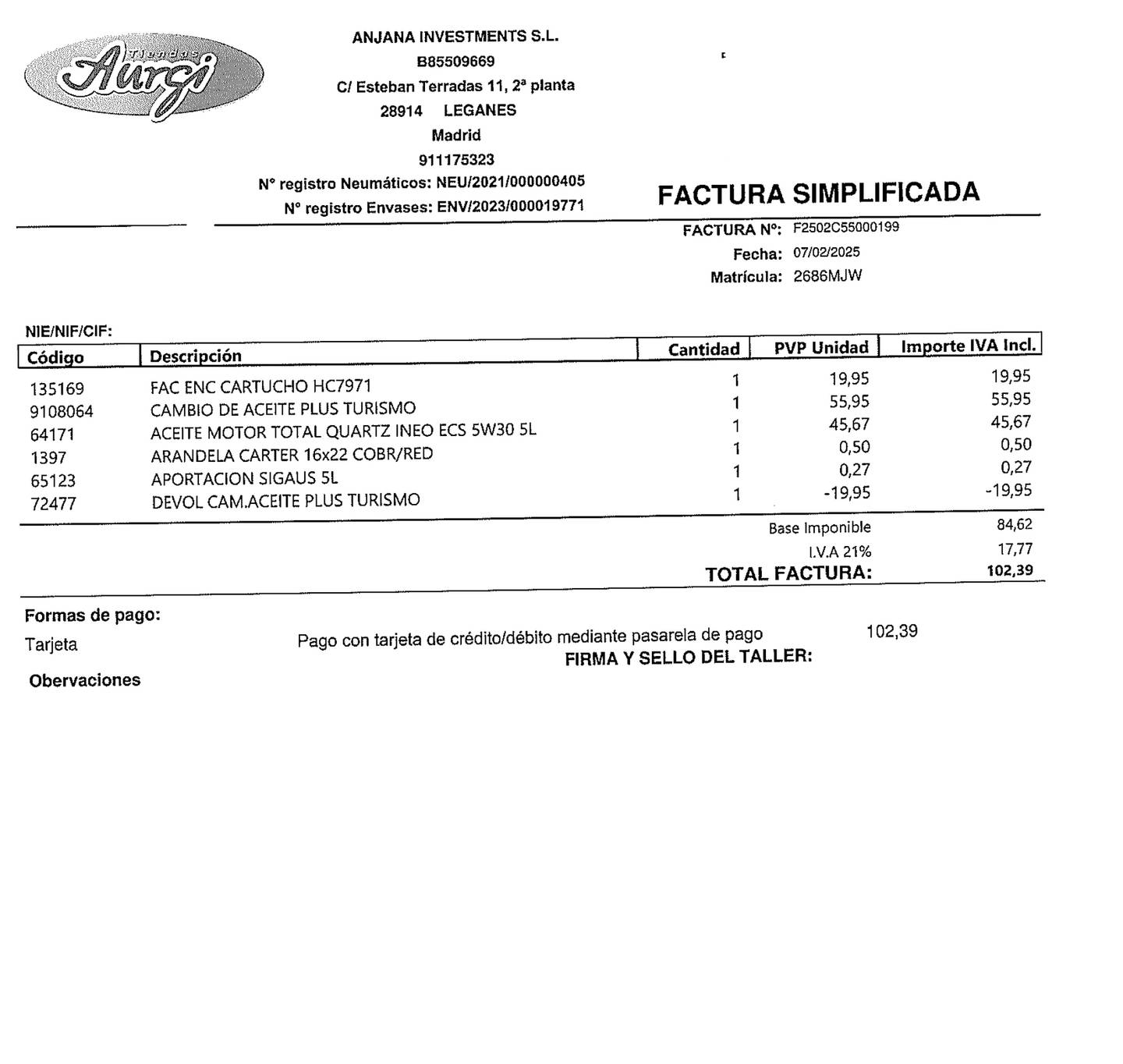Foto del mantenimiento del Citroën Berlingo Citroën Berlingo BlueHDi 100 Talla M Live Pack (102 CV)