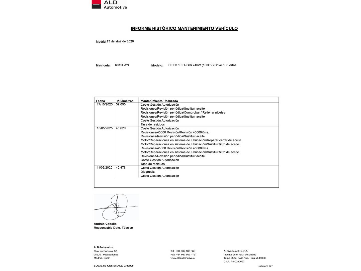 Foto del mantenimiento del KIA Ceed KIA Ceed 1.0 T-GDI Drive (100 CV)