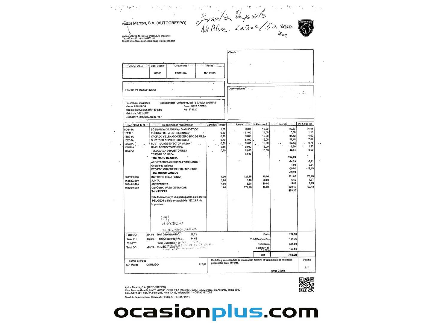 Foto del mantenimiento del Peugeot 3008 Peugeot 3008 BlueHDI 130 S&S Allure (130 CV)