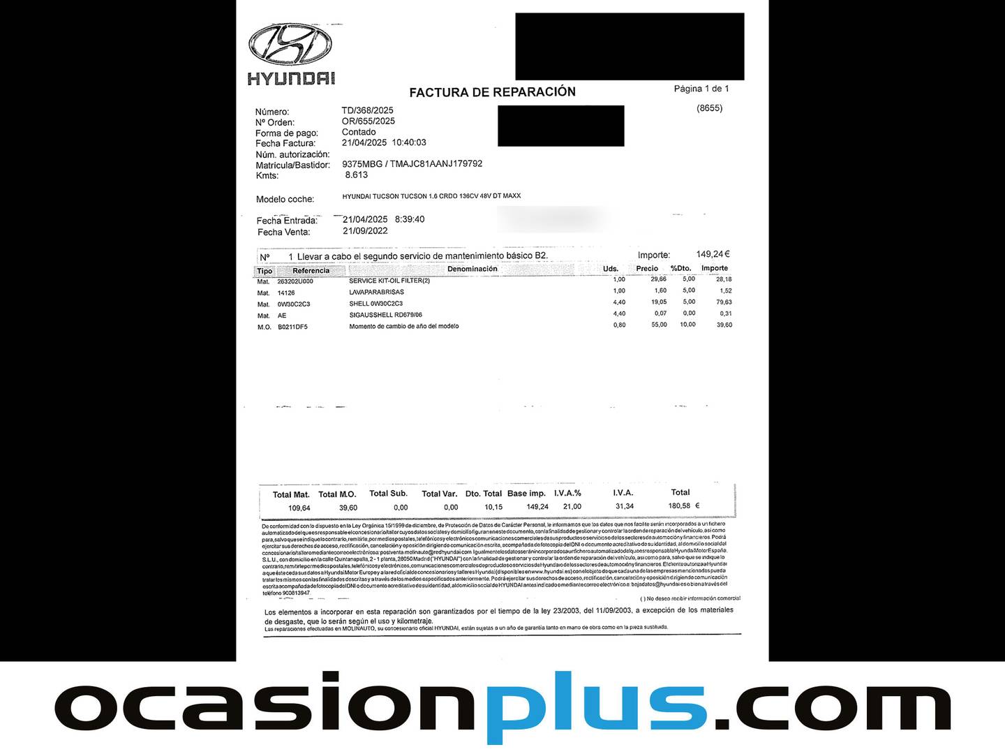 Foto del mantenimiento del Hyundai Tucson Hyundai Tucson 1.6 CRDI 48V Maxx (136 CV)