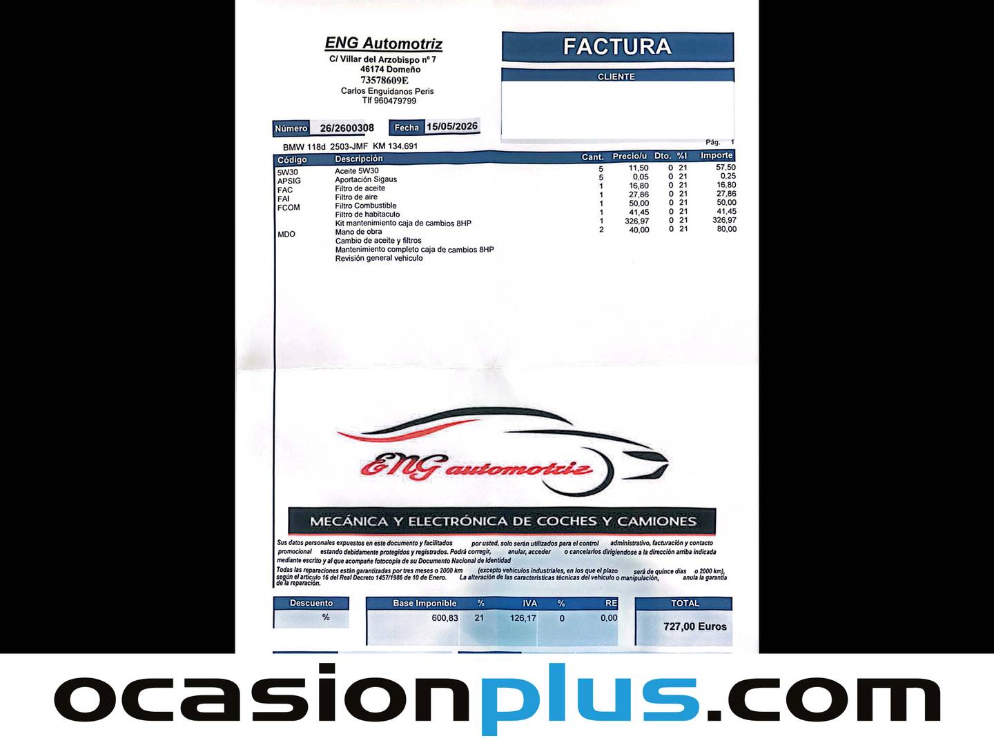 Foto del mantenimiento del BMW Serie 1 BMW Serie 1 118d (150 CV) PACK M
