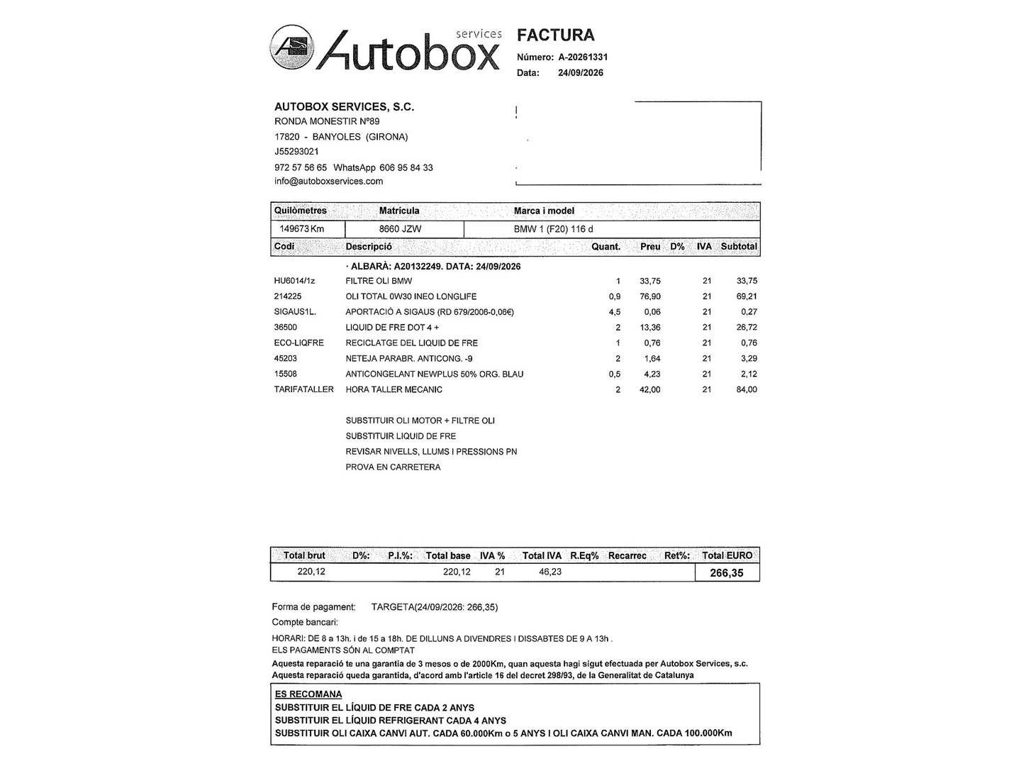 Foto del mantenimiento del BMW Serie 1 BMW Serie 1 116d (116 CV)
