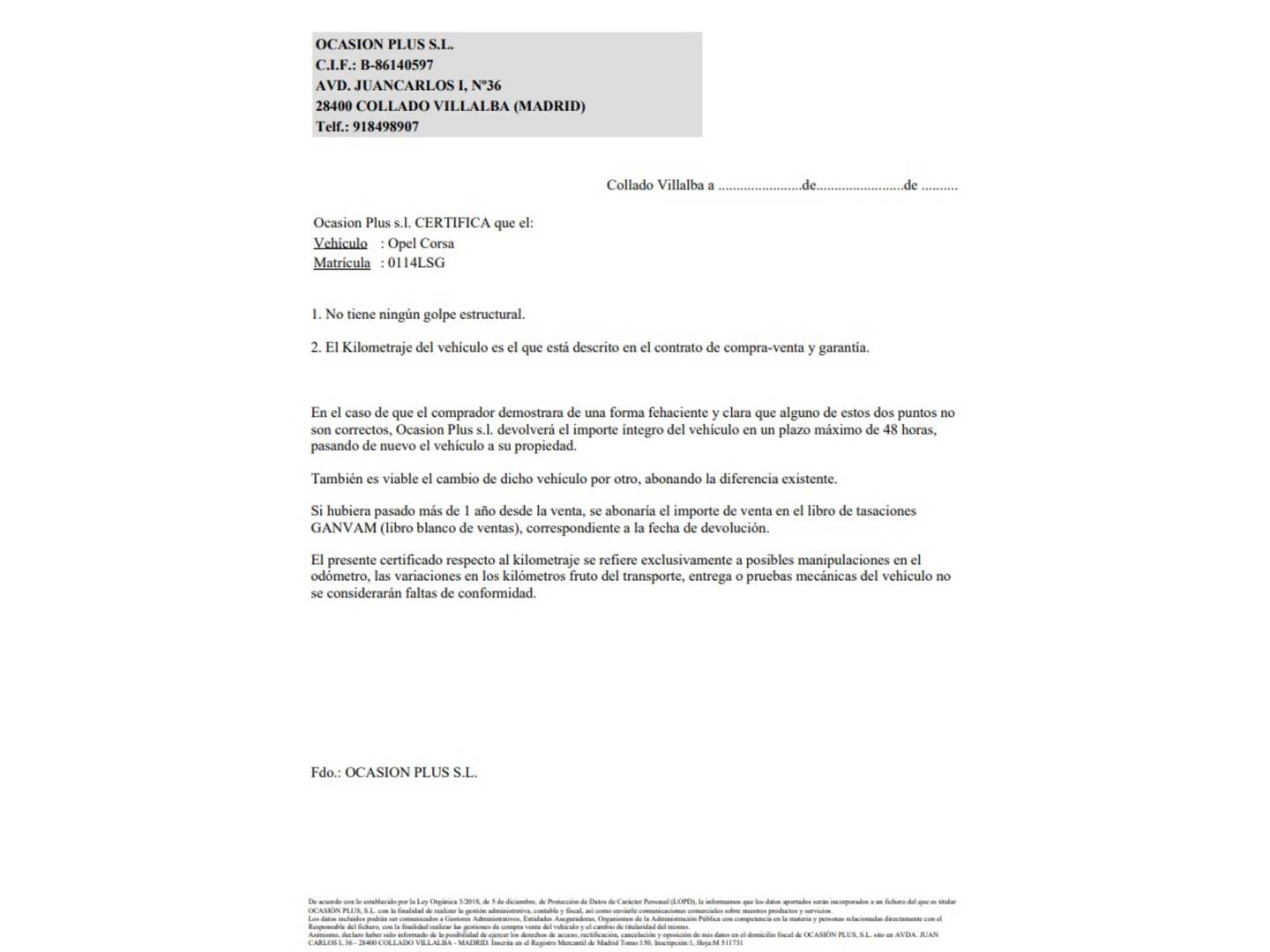 Foto del certificado del Opel Corsa Opel Corsa 1.2 Turbo XHL GS-Line + Auto  (130 CV)