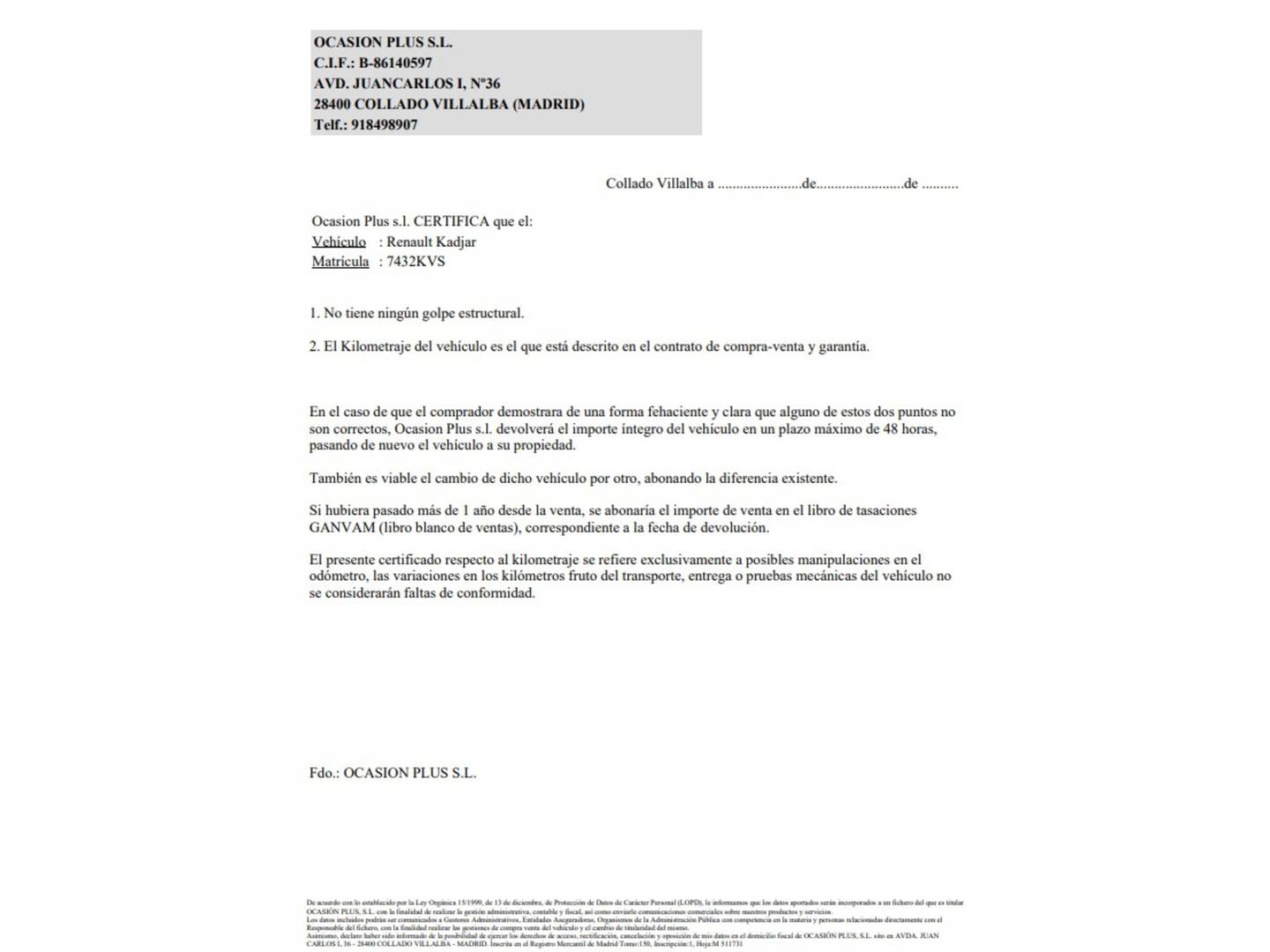 Foto del certificado del Renault Kadjar Renault Kadjar S -Edition GPF TCe Pack Black Edition (140 CV)