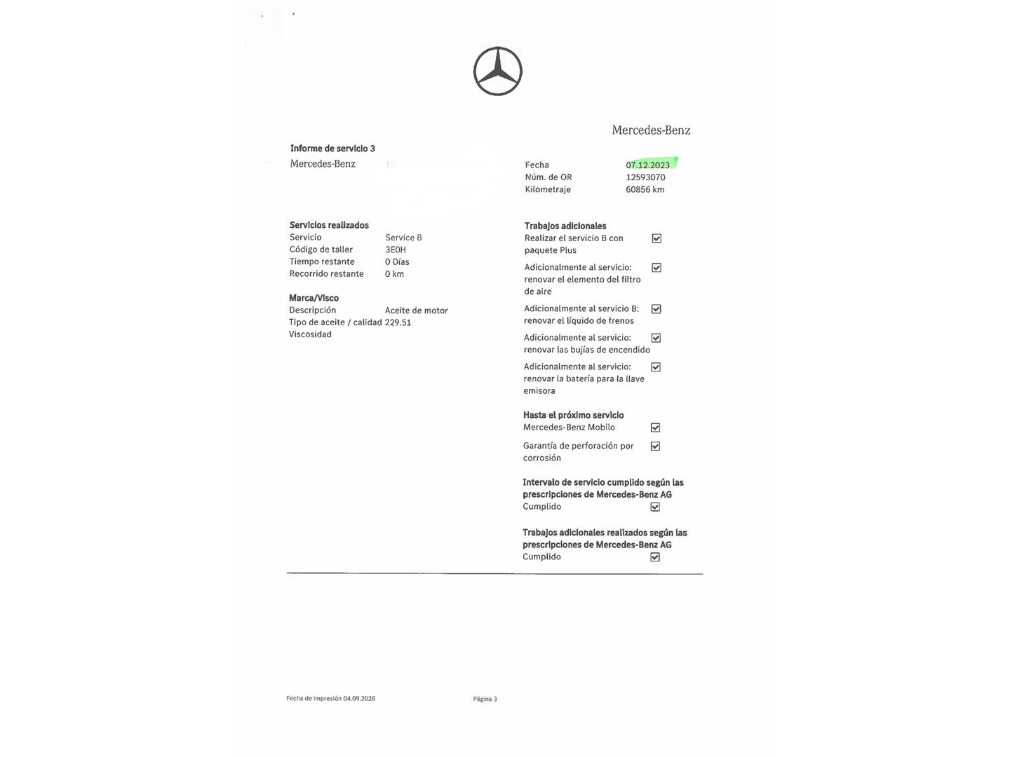 Foto del mantenimiento del Mercedes GLA Mercedes GLA 200 (156 CV) Pack AMG