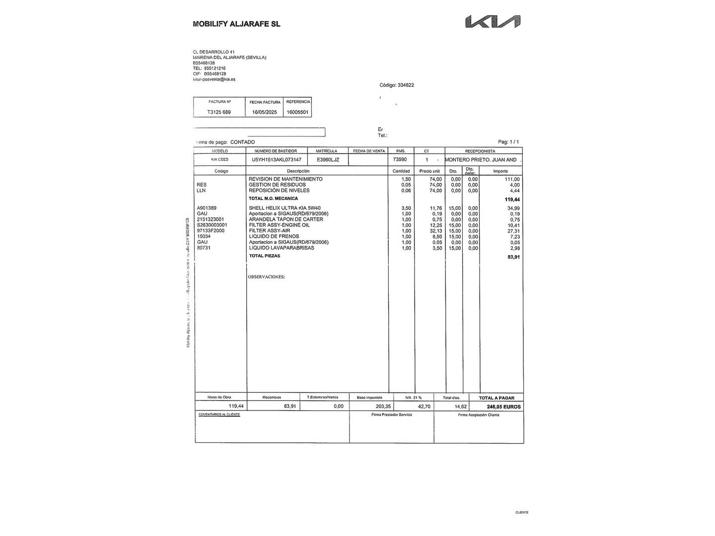 Foto del mantenimiento del KIA Ceed KIA Ceed 1.4 CVVT (100 CV)