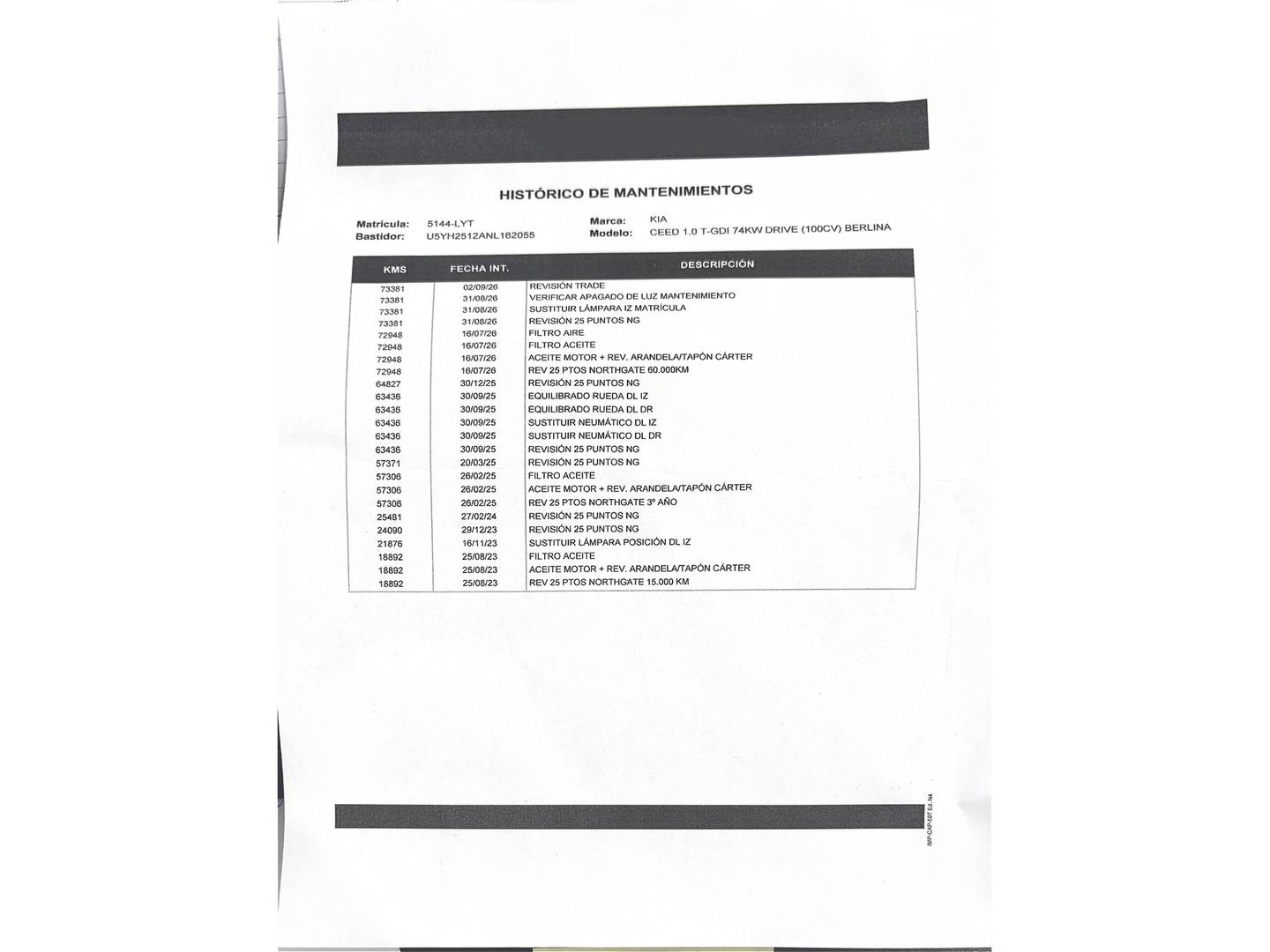 Foto del mantenimiento del KIA Ceed KIA Ceed 1.0 T-GDI Drive (100 CV)