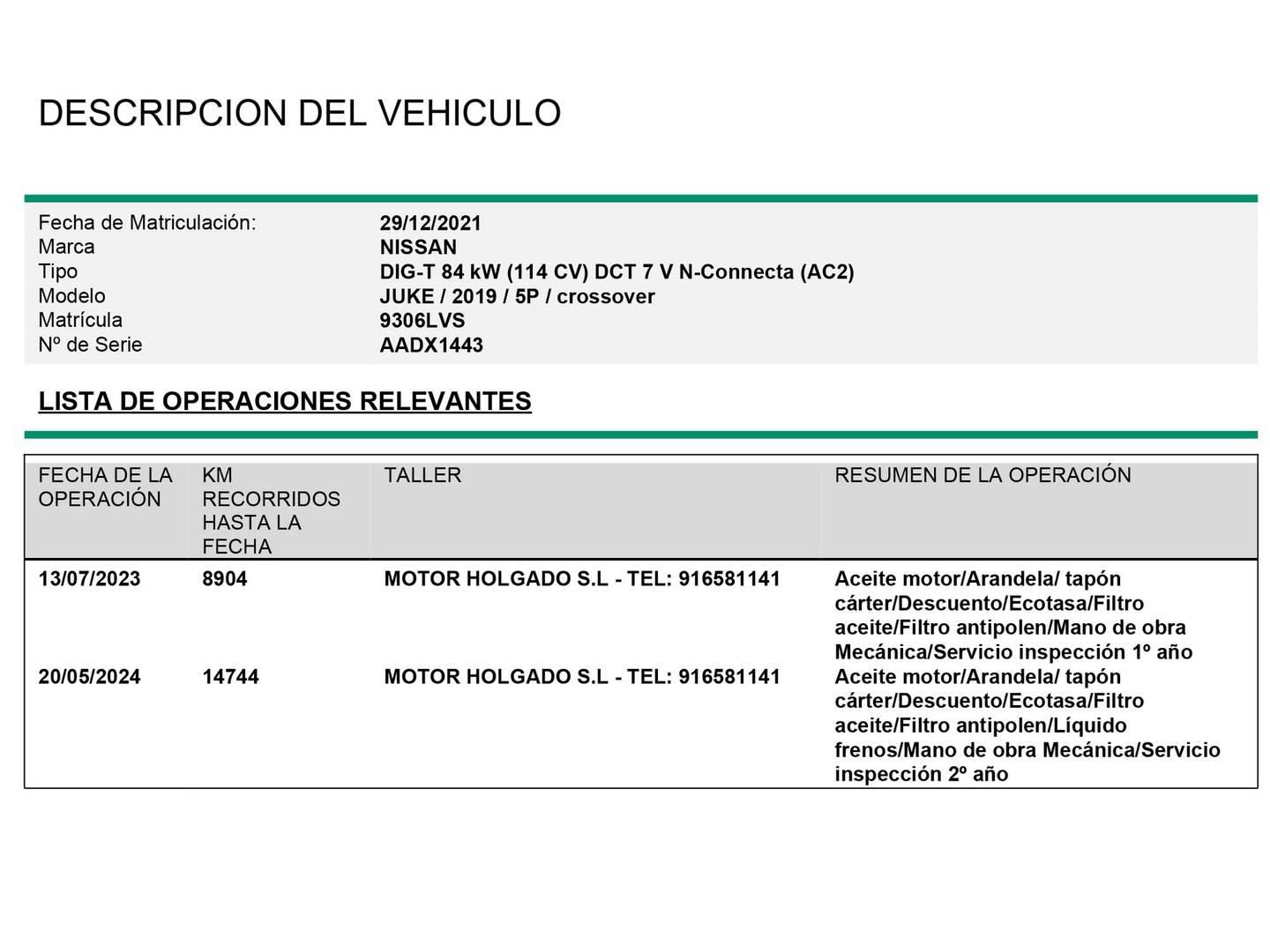 Foto del mantenimiento del Nissan JUKE Nissan Juke DIG-T N-Connecta 4x2 DCT (114 CV)