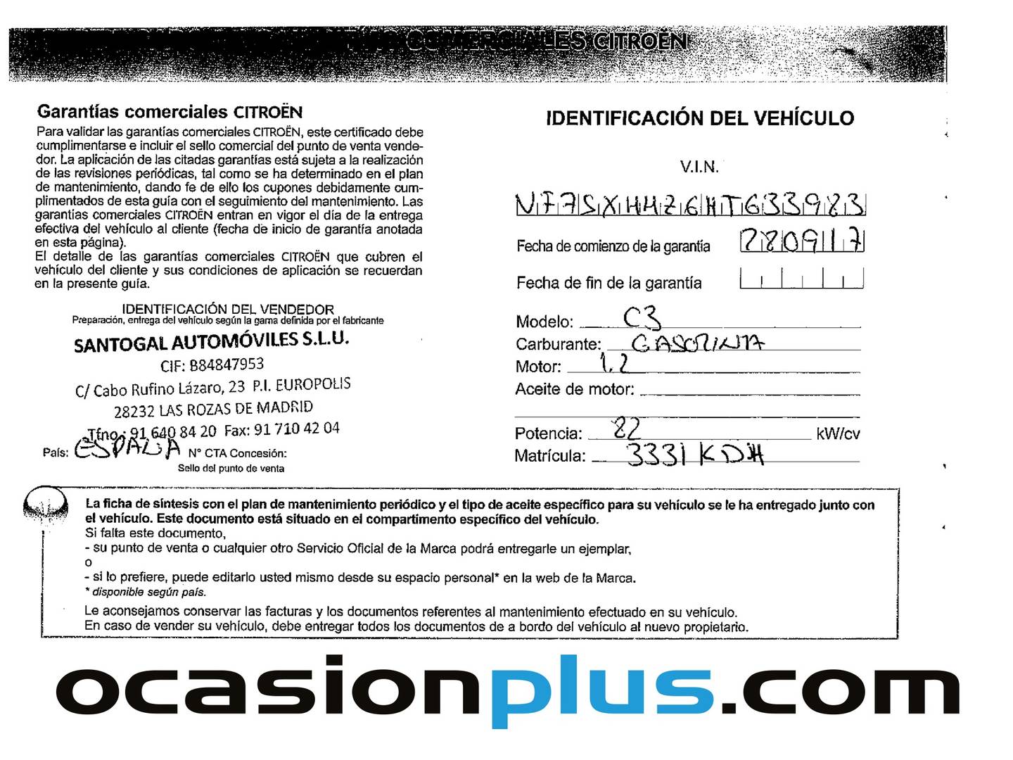 Foto del mantenimiento del Citroën C3 Citroën C3 PureTech 82 Feel (82 CV)