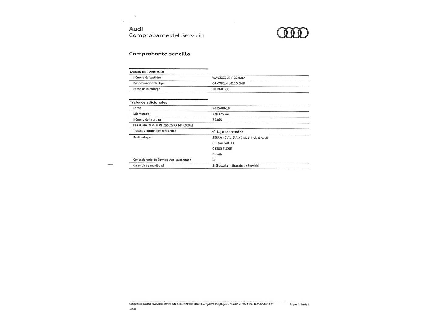 Foto del mantenimiento del Audi Q3 Audi Q3 design edition 1.4 TFSI ultra CoD (150 CV)