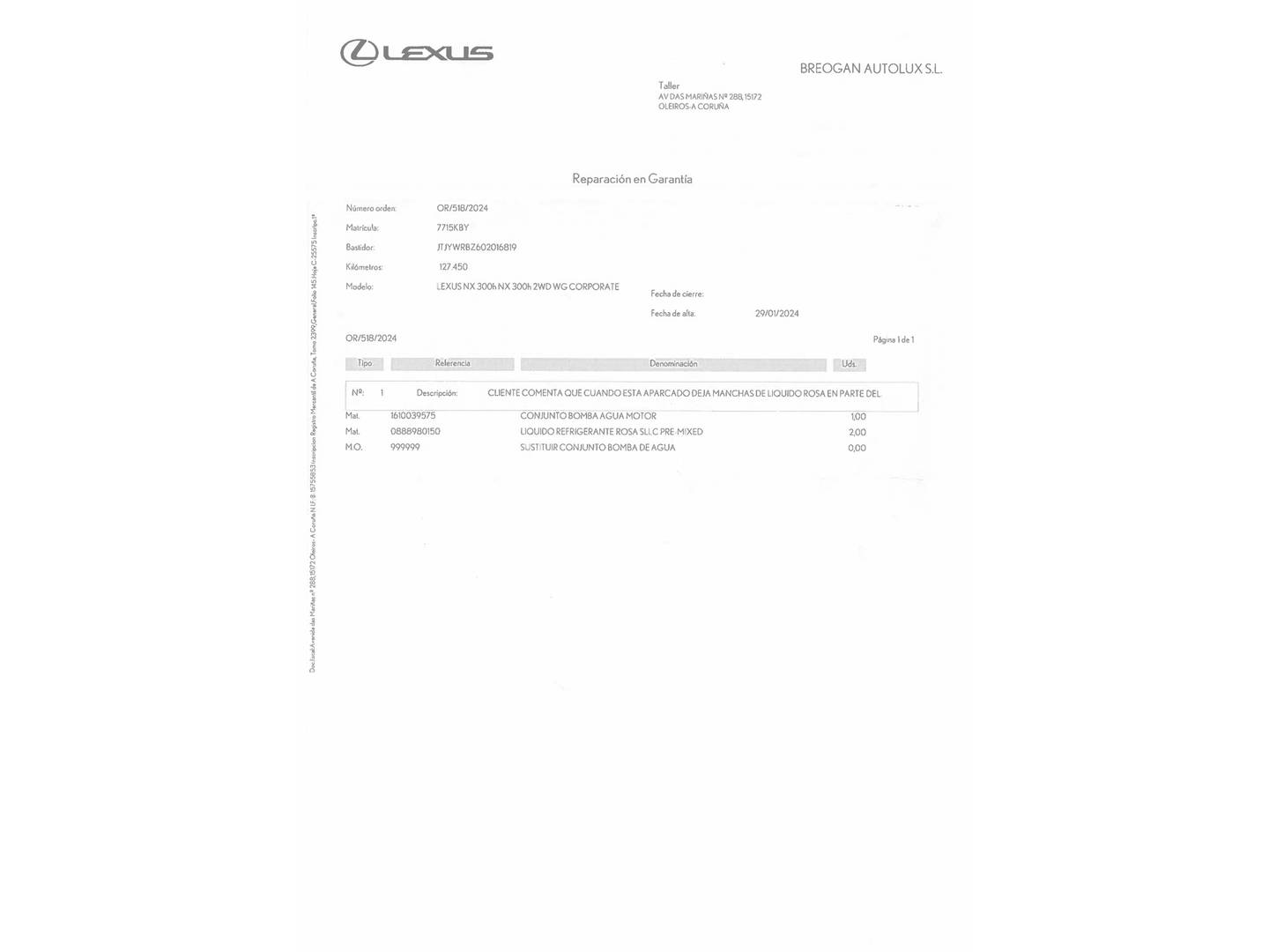 Foto del mantenimiento del Lexus NX Lexus NX 300h Business 2WD (197 CV)