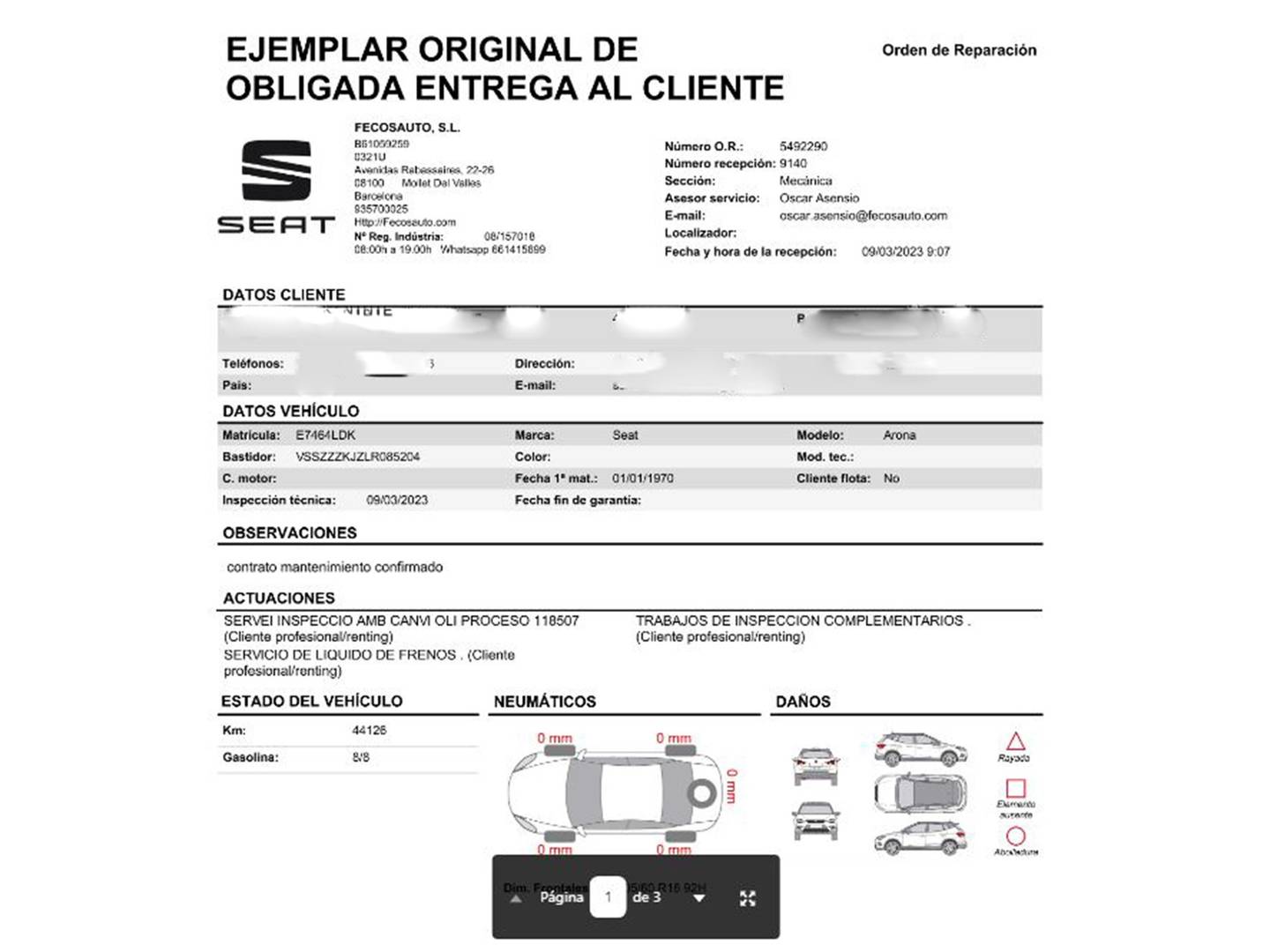 Foto del mantenimiento del Seat Arona Seat Arona 1.0 TSI Ecomotive Style Edition (115 CV)