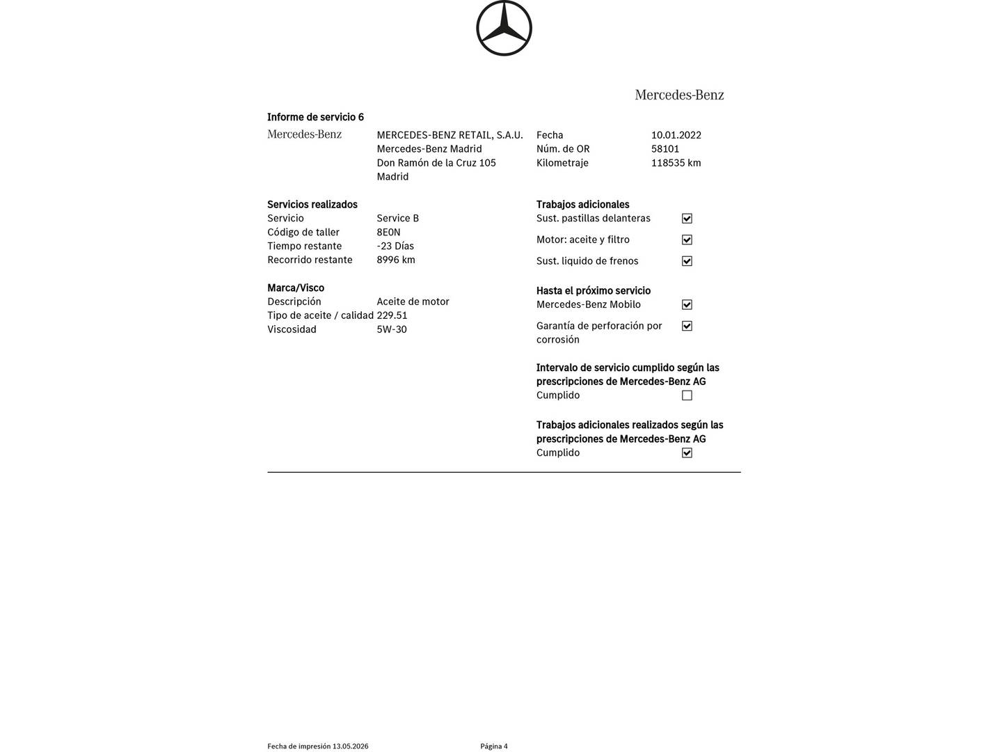 Foto del mantenimiento del Mercedes Clase A Mercedes Clase A 200 CDI AMG Line (136 CV)