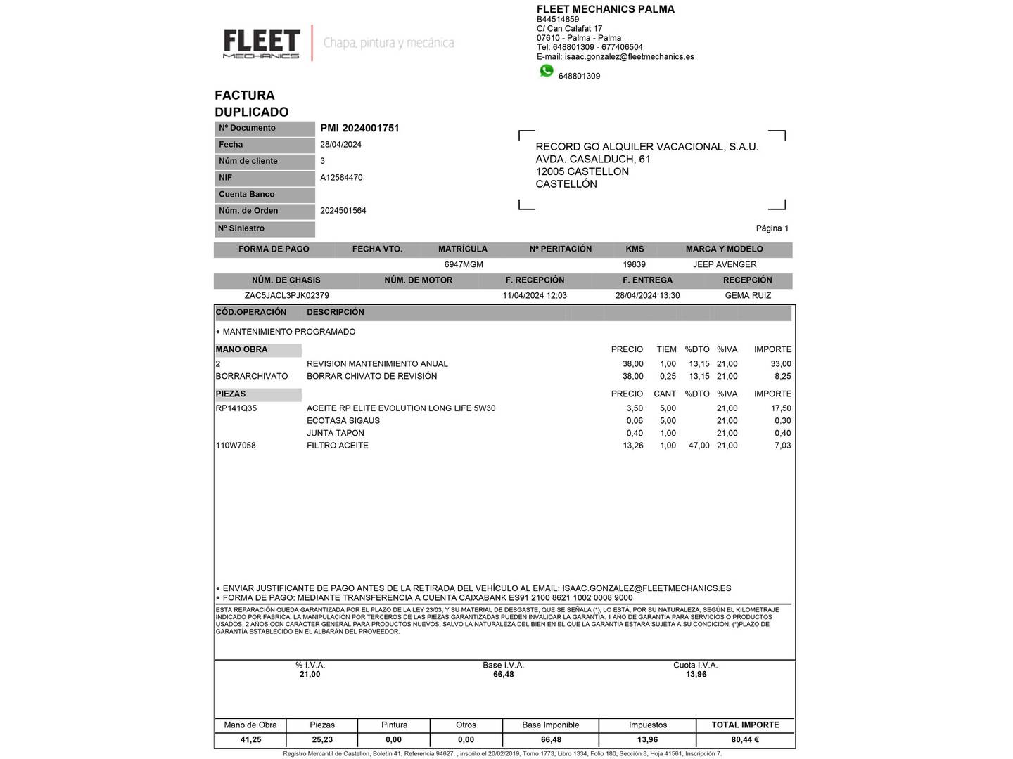 Foto del mantenimiento del Jeep Avenger Jeep Avenger 1.2 G Summit  (100 CV)
