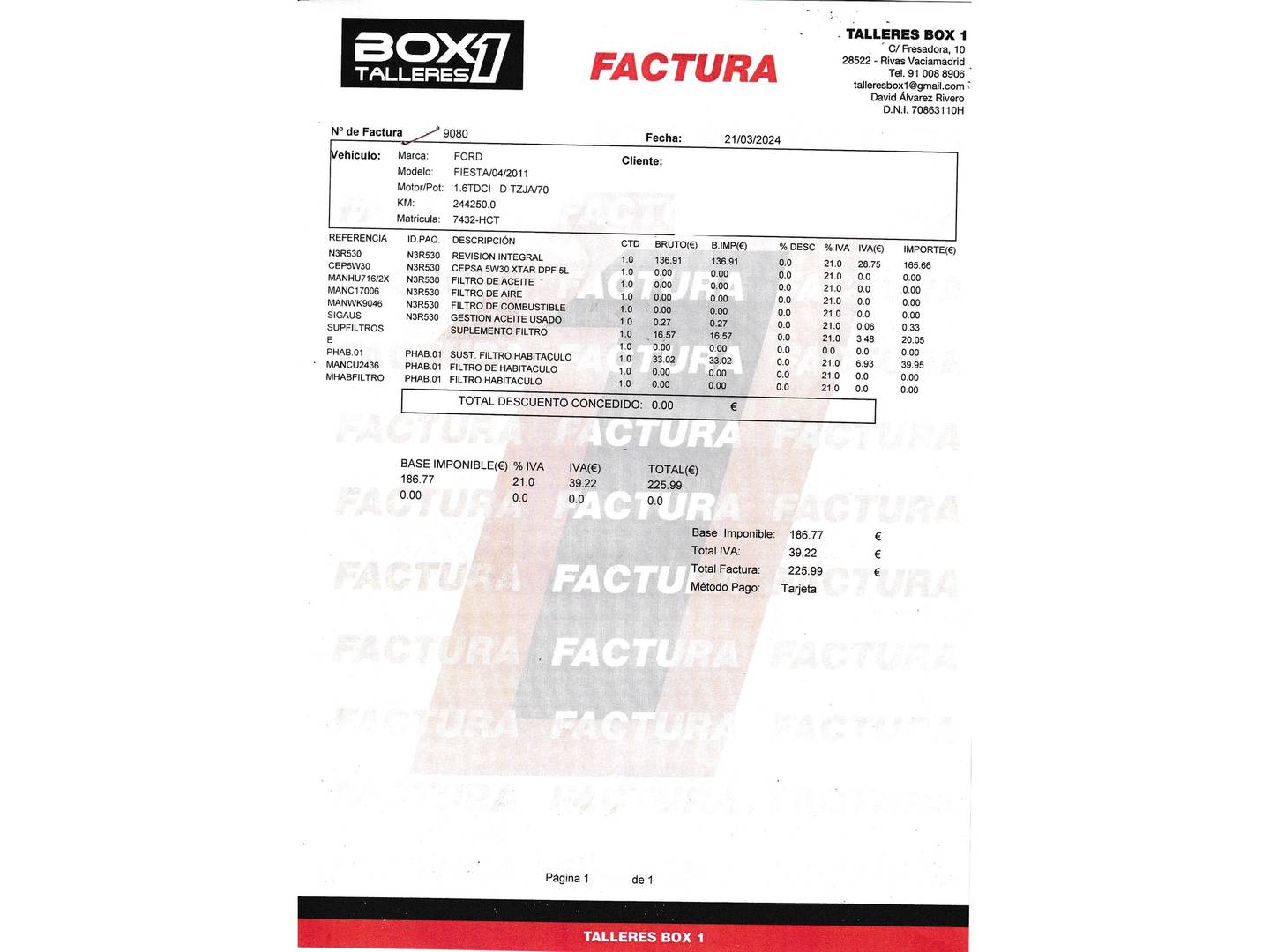 Foto del mantenimiento del Ford Fiesta Ford Fiesta 1.6 TDCi DPF Beat (95 CV)