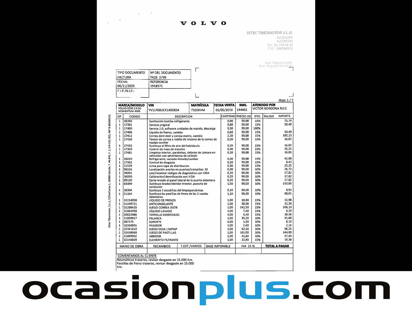 Foto del mantenimiento del Volvo XC90 Volvo XC90 D5 Momentum AWD Auto (235 CV) 7 Plazas
