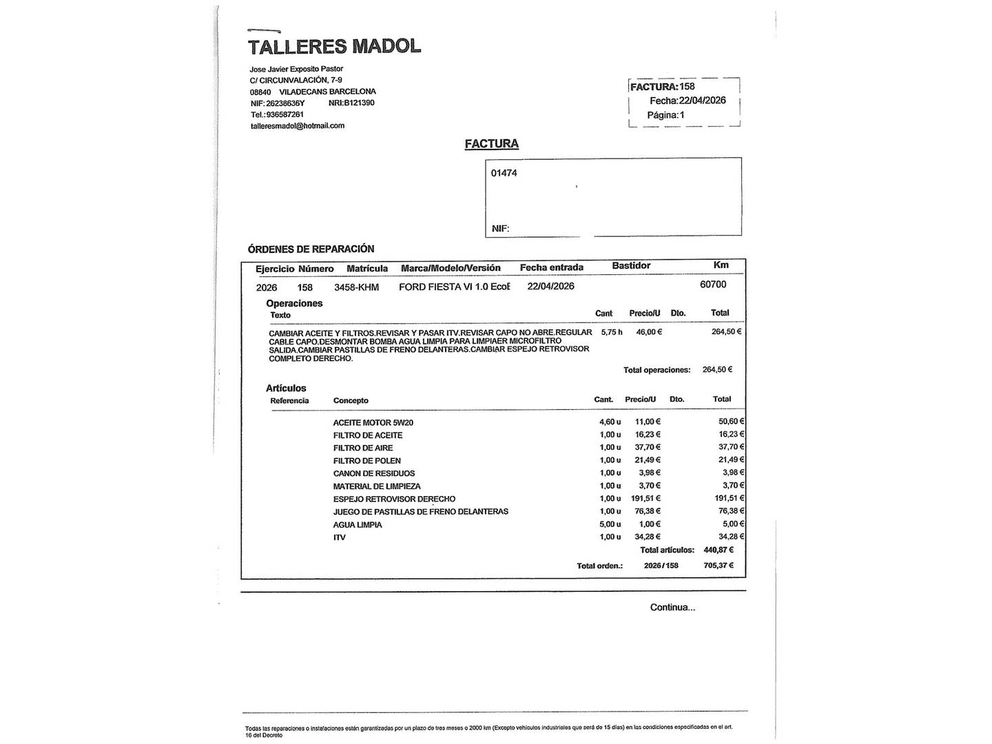 Foto del mantenimiento del Ford Fiesta Ford Fiesta 1.0 EcoBoost S&S ST-Line (140 CV)