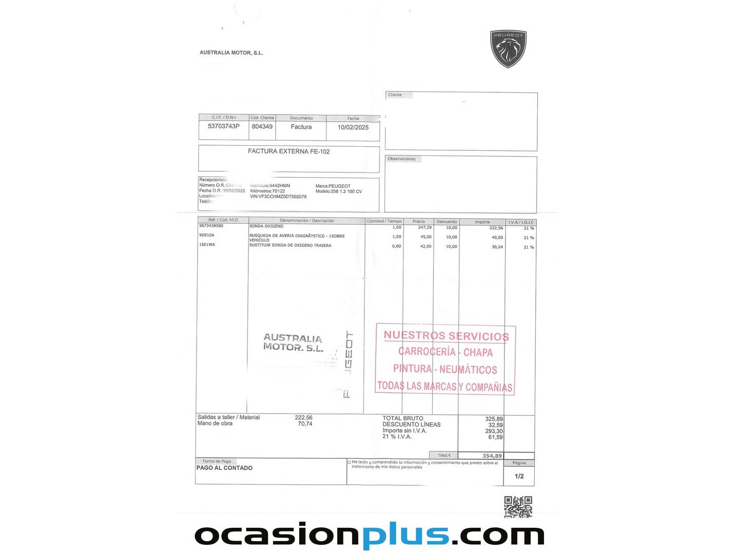 Foto del mantenimiento del Peugeot 208 Peugeot 208 1.2 VTi Active (82 CV)