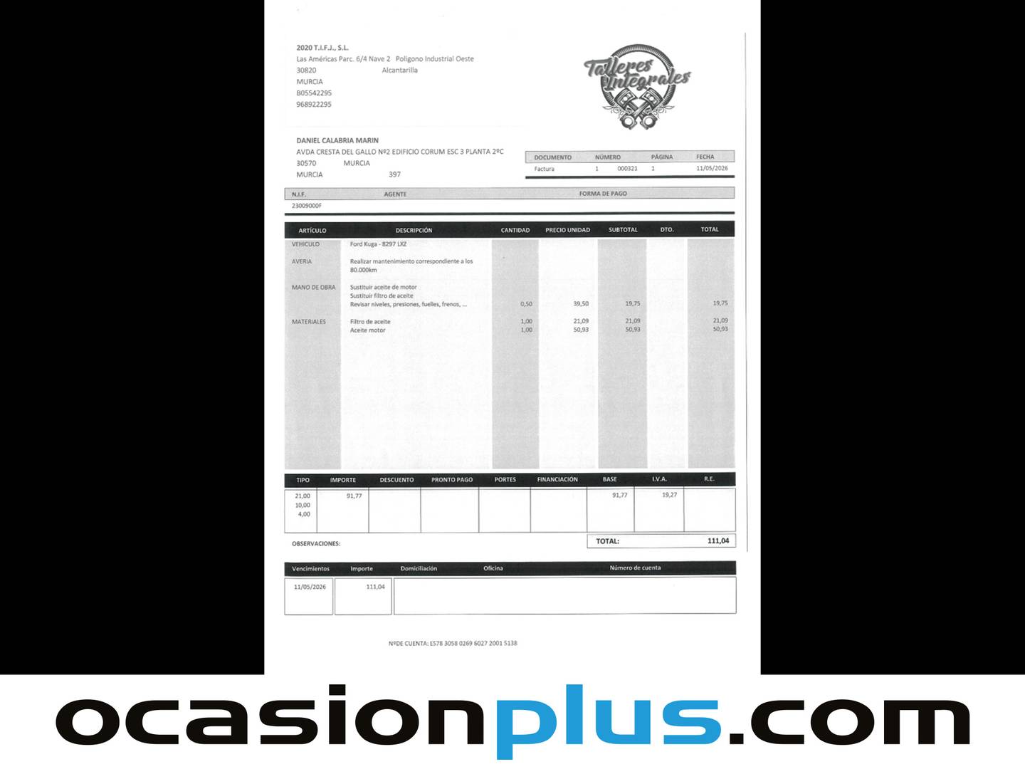 Foto del mantenimiento del Ford Kuga Ford Kuga 2.5 Duratec FHEV ST-Line Auto (190 CV)