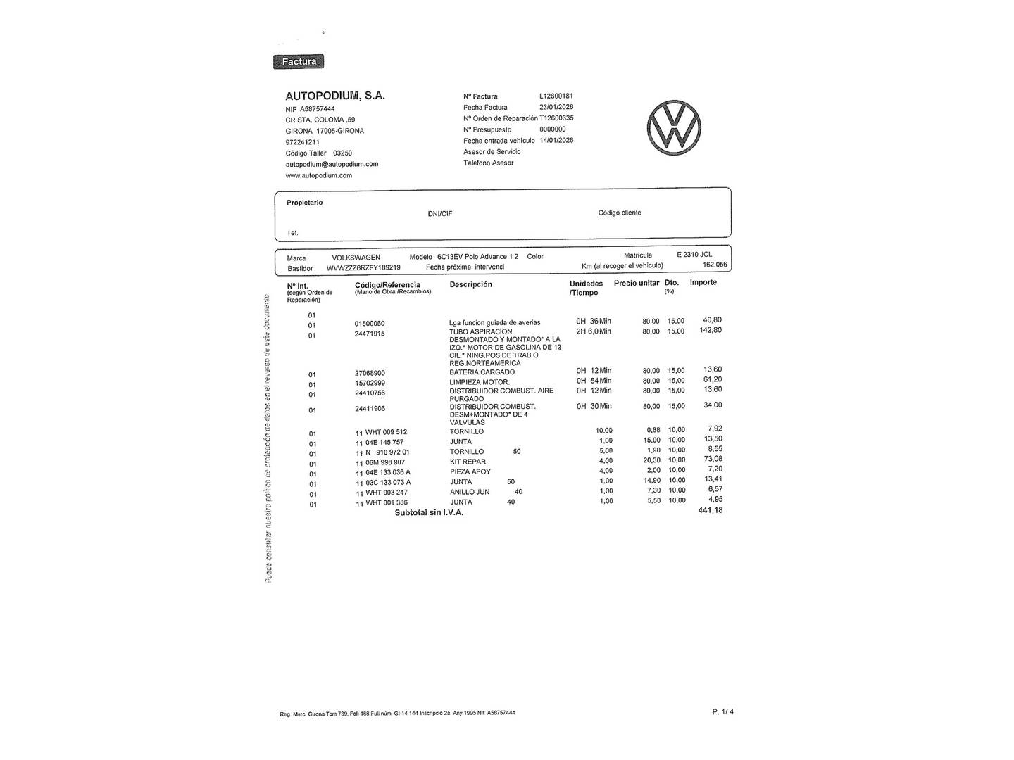 Foto del mantenimiento del Volkswagen Polo Volkswagen Polo Advance 1.2 TSI BMT (90 CV)