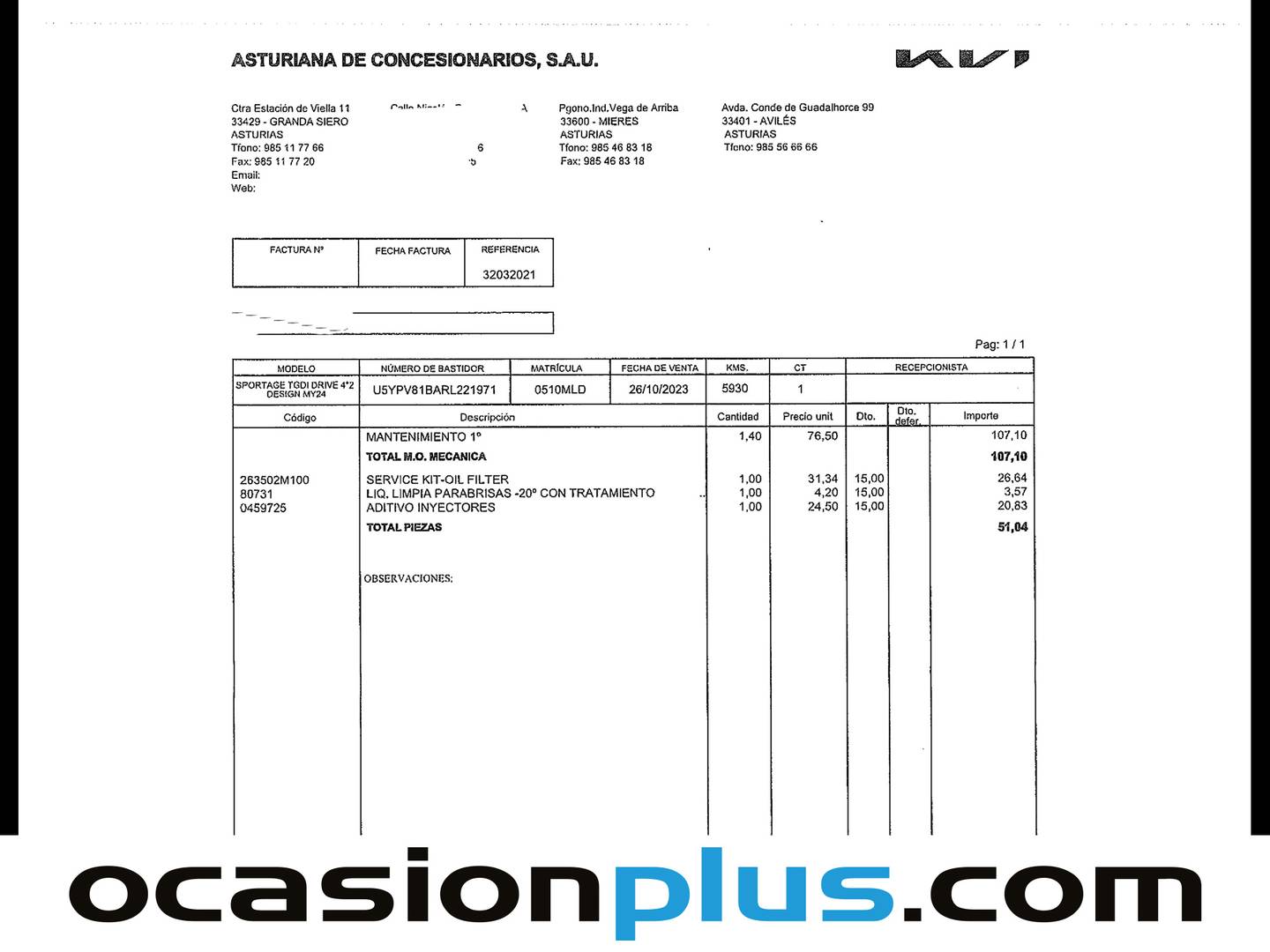 Foto del mantenimiento del KIA Sportage KIA Sportage 1.6 T-GDi Drive 4x2 (150 CV)