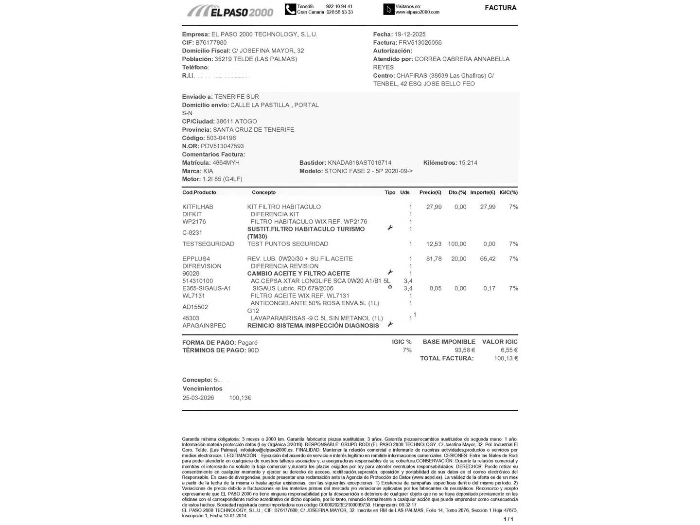 Foto del mantenimiento del KIA Stonic KIA Stonic 1.2 DPi Drive  (79 CV)