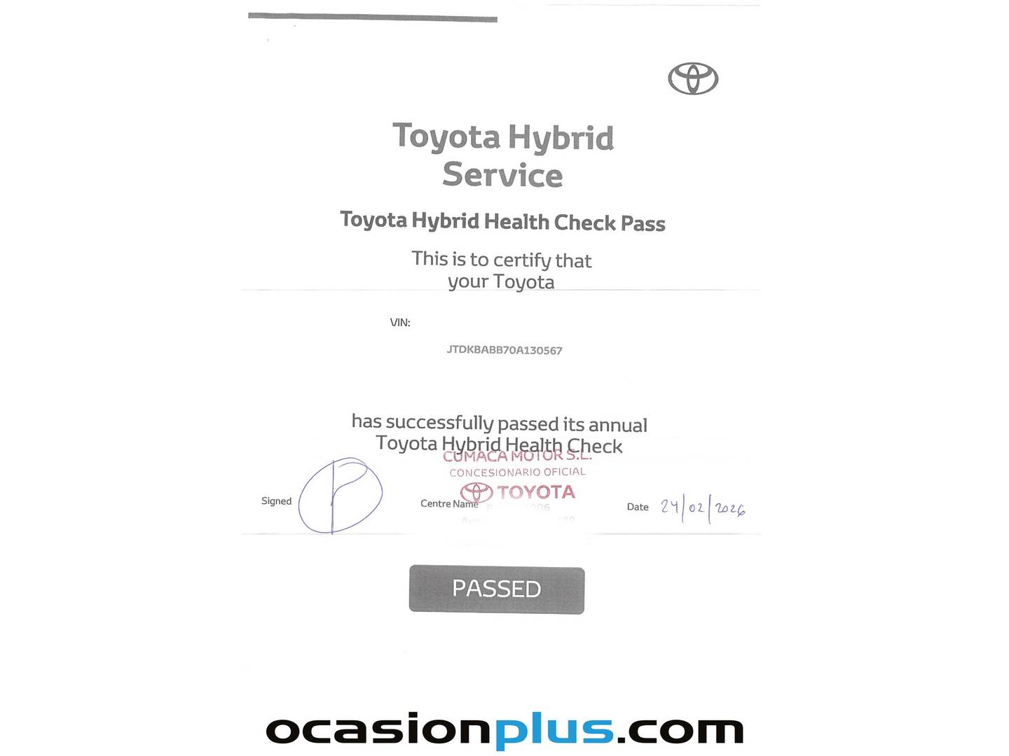 Foto del mantenimiento del Toyota Yaris Cross Toyota Yaris Cross 120H Active Tech (116 CV)