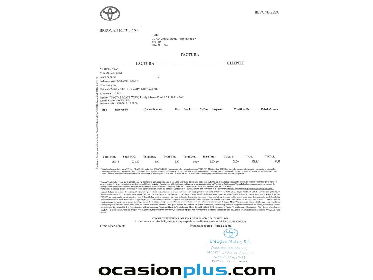 Foto del mantenimiento del Toyota Proace Verso Toyota Proace Verso 2.0D Family Advance Plus L1 Auto (177 CV) 8 Plazas