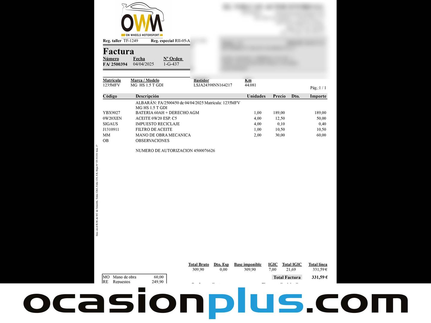 Foto del mantenimiento del MG eHS MG eHS 1.5 T-GDI PHEV Luxury (258 CV)