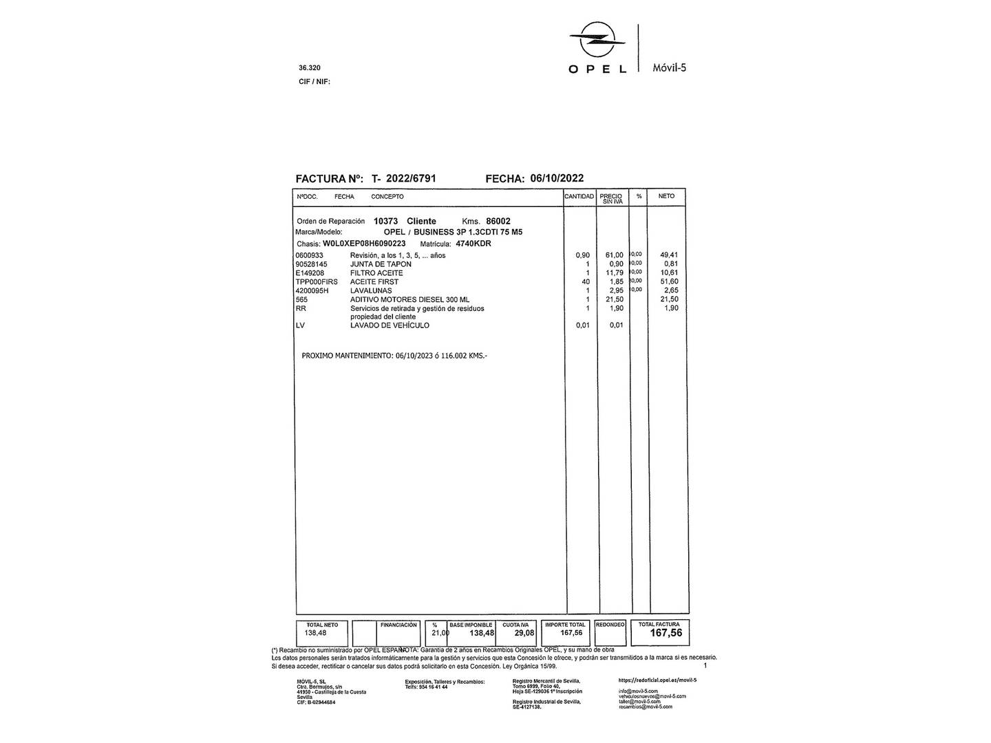 Foto del mantenimiento del Opel Corsa Opel Corsa 1.3 CDTI Business (75 CV)
