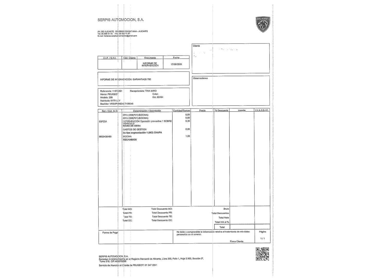 Foto del mantenimiento del Peugeot 208 Peugeot 208 PureTech 100 Active Pack (100 CV)