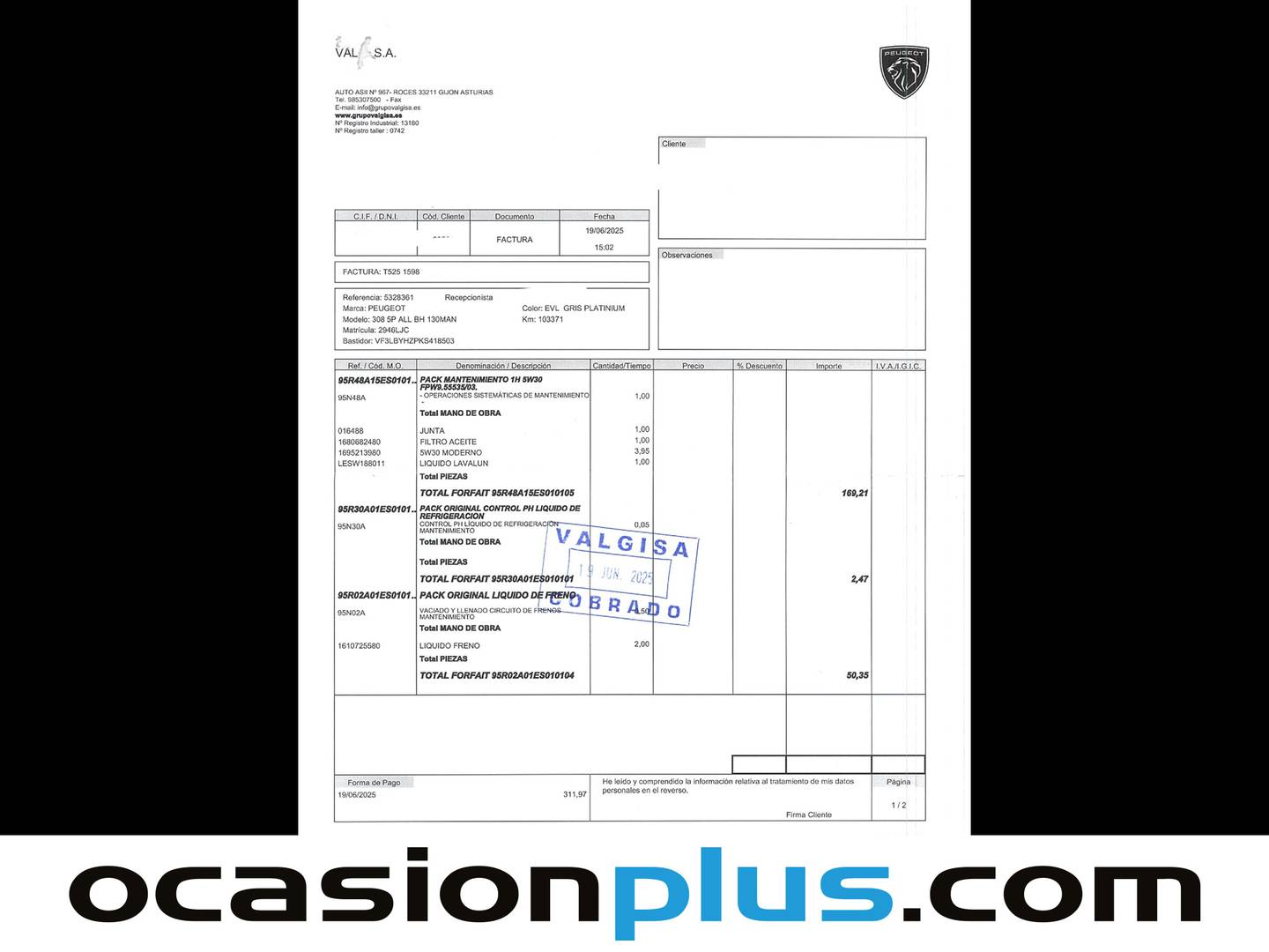 Foto del mantenimiento del Peugeot 308 Peugeot 308 BlueHDi 130 S&S Allure (130 CV)