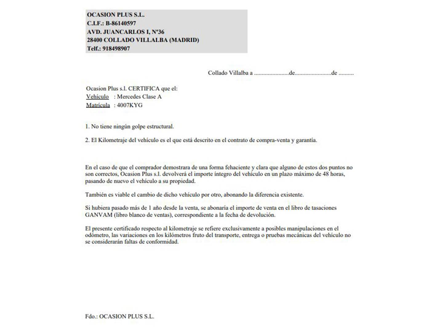 Foto del certificado del Mercedes Clase A Mercedes Clase A 180 (136 CV)