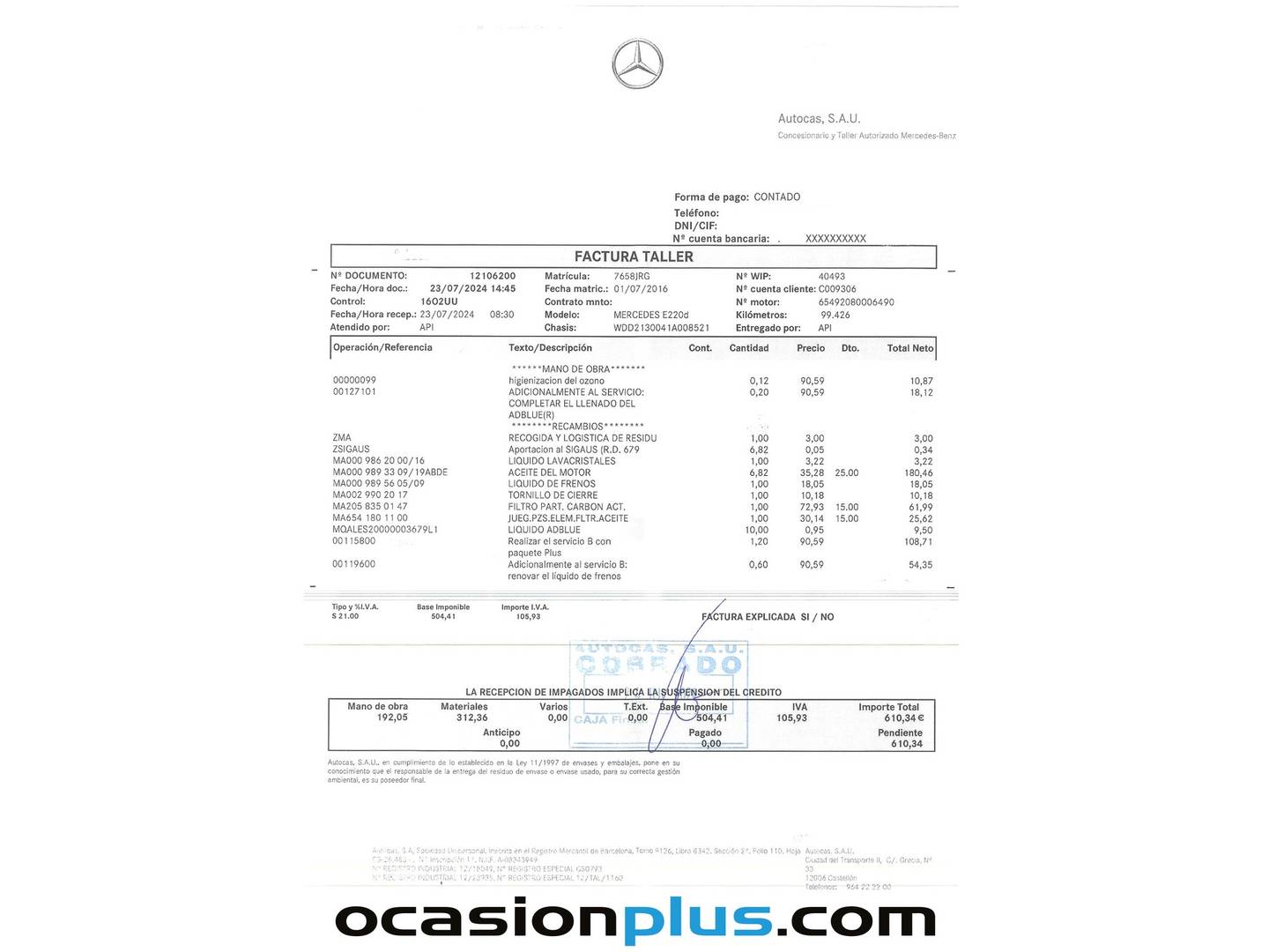 Foto del mantenimiento del Mercedes Clase E Mercedes Clase E E 220 d (194 CV)