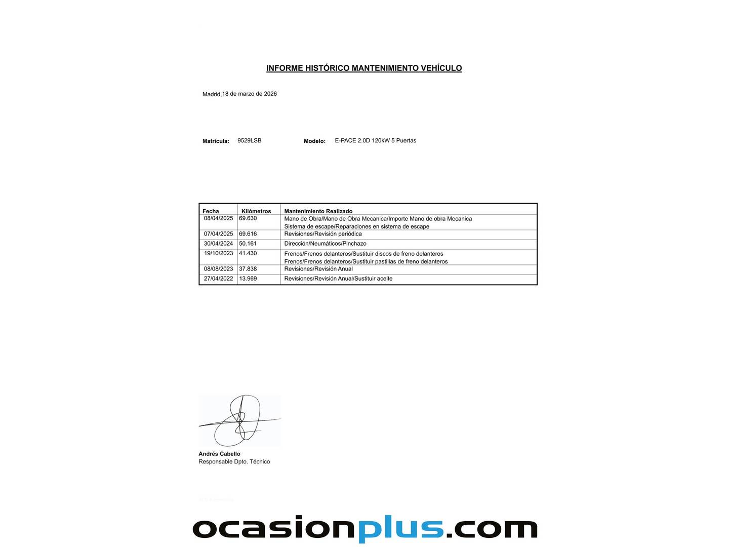 Foto del mantenimiento del Jaguar E-Pace Jaguar E-PACE 2.0D Standard (163 CV)