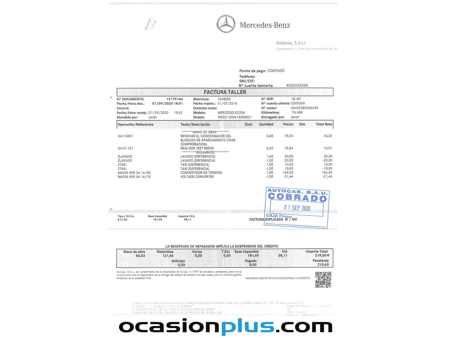 Foto del mantenimiento del Mercedes Clase E Mercedes Clase E E 220 d (194 CV)