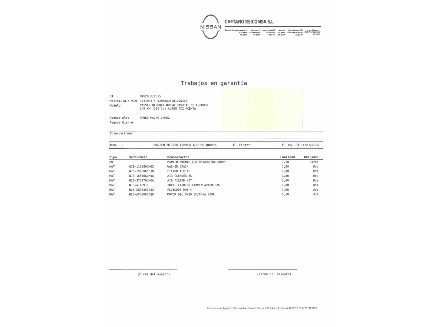 Foto del mantenimiento del Nissan QASHQAI Nissan Qashqai E-POWER N-Connecta Auto (190 CV)