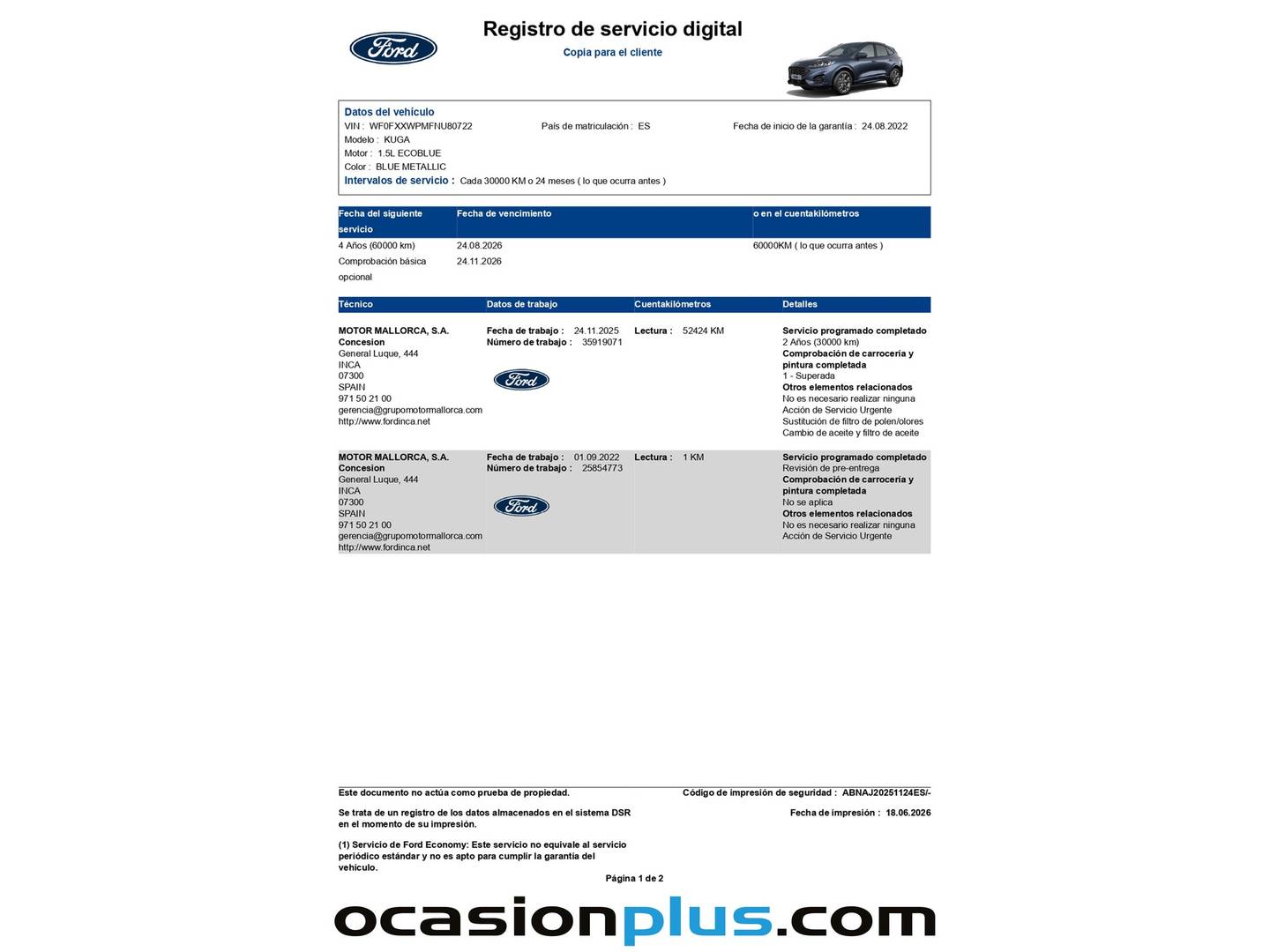 Foto del mantenimiento del Ford Kuga Ford Kuga 1.5 EcoBlue ST-Line (120 CV)