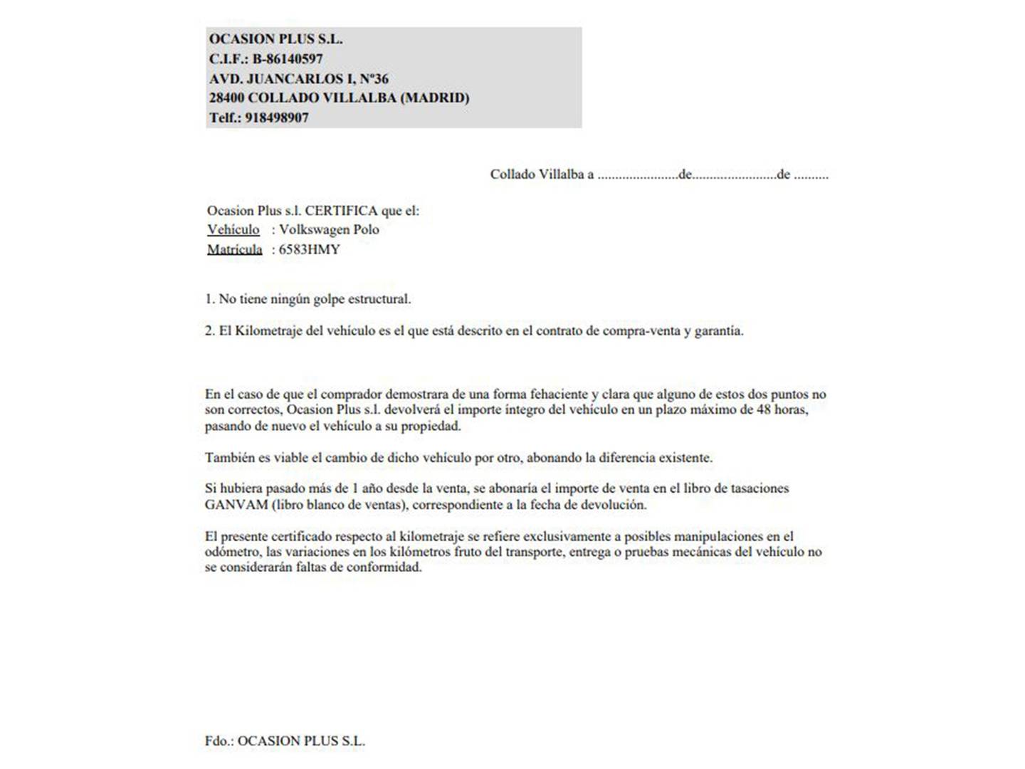 Foto del certificado del Volkswagen Polo Volkswagen Polo Advance 1.2 TSI (90 CV) DSG