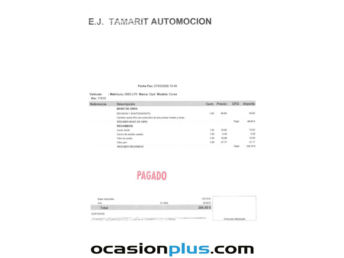 Foto del mantenimiento del Opel Corsa Opel Corsa 1.2 XEL S&S Edition (75 CV)