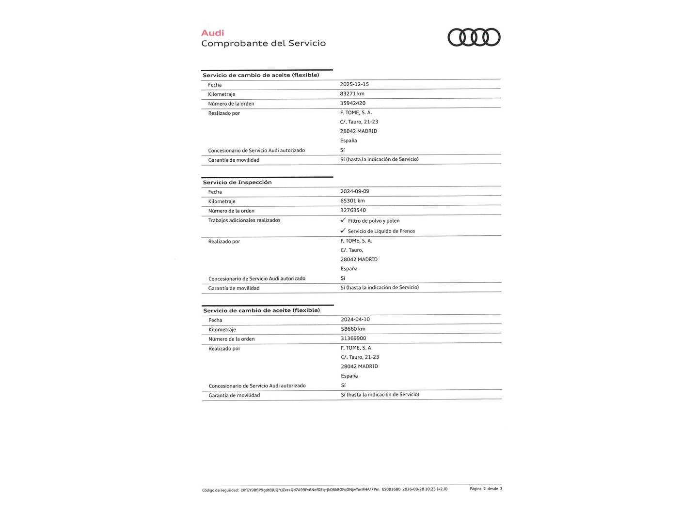 Foto del mantenimiento del Audi A3 Audi A3 Sportback Black Line 30 TDI (116 CV) S-Line