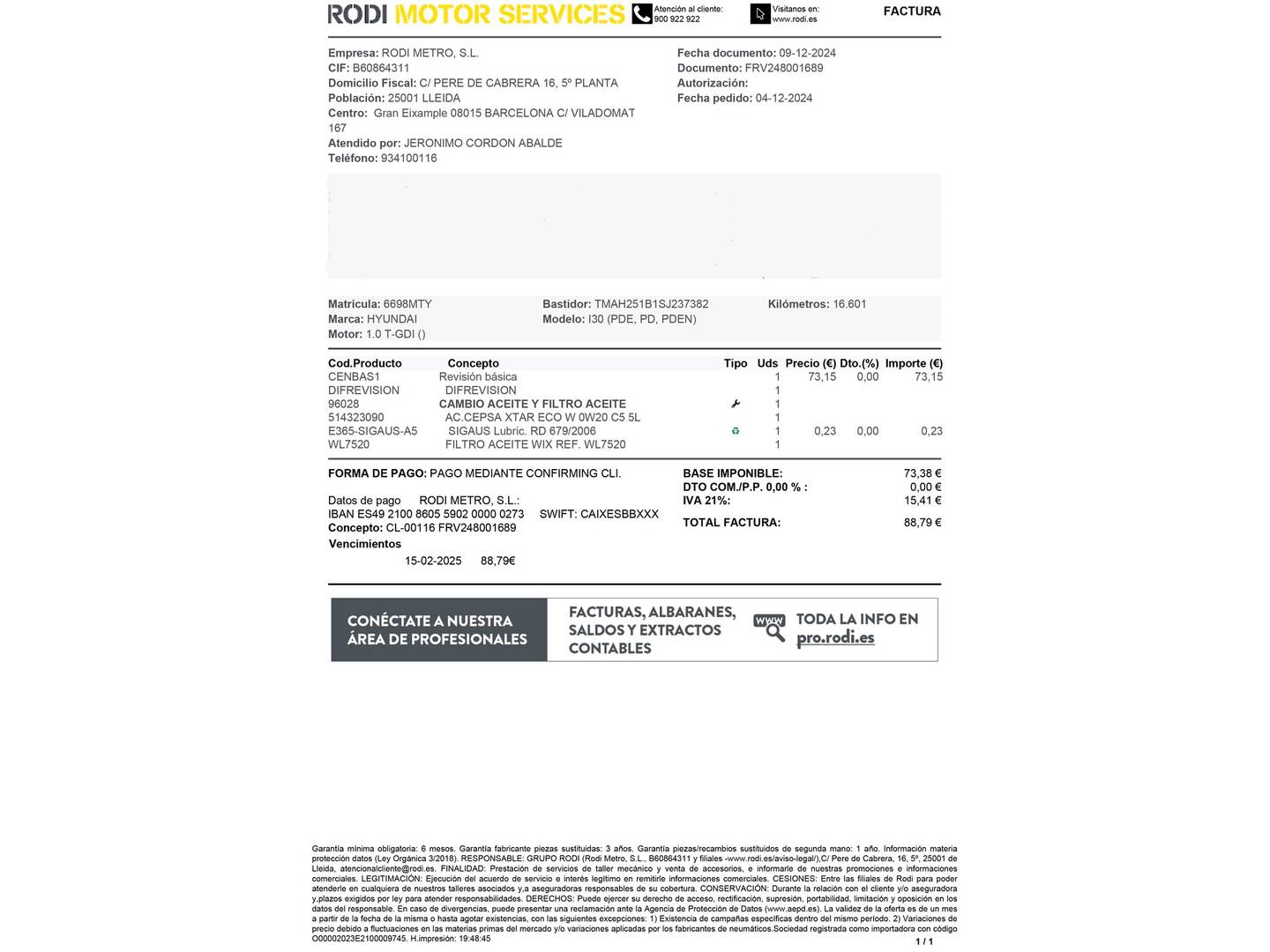Foto del mantenimiento del Hyundai i30 Hyundai i30 1.0 TGDI 48V Klass DCT (100 CV)