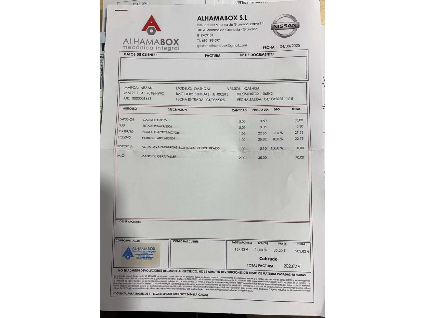 Foto del mantenimiento del Nissan QASHQAI Nissan Qashqai dCi 130 Tekna 4x2 (130 CV)